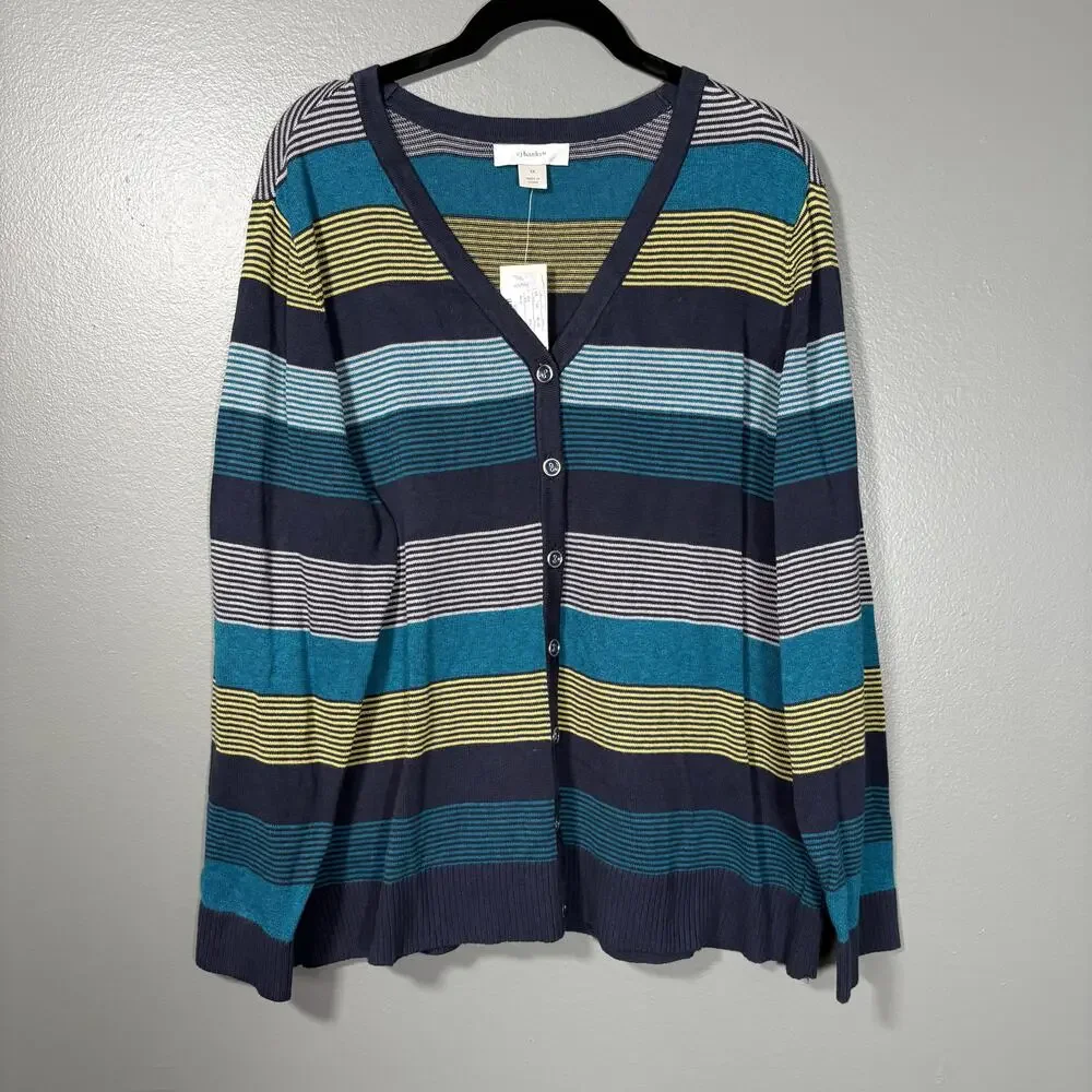 CJ Banks NWT Blue Striped Preppy Academia Cardigan Sweater - 1X - Women's Plus